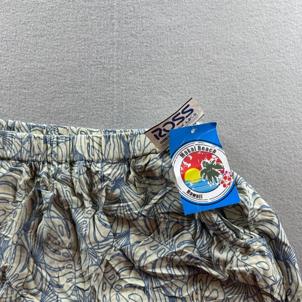 Makai Beach Aloha Bottoms Women Large Blue Tropical Leaf Print Wide Leg Pants
